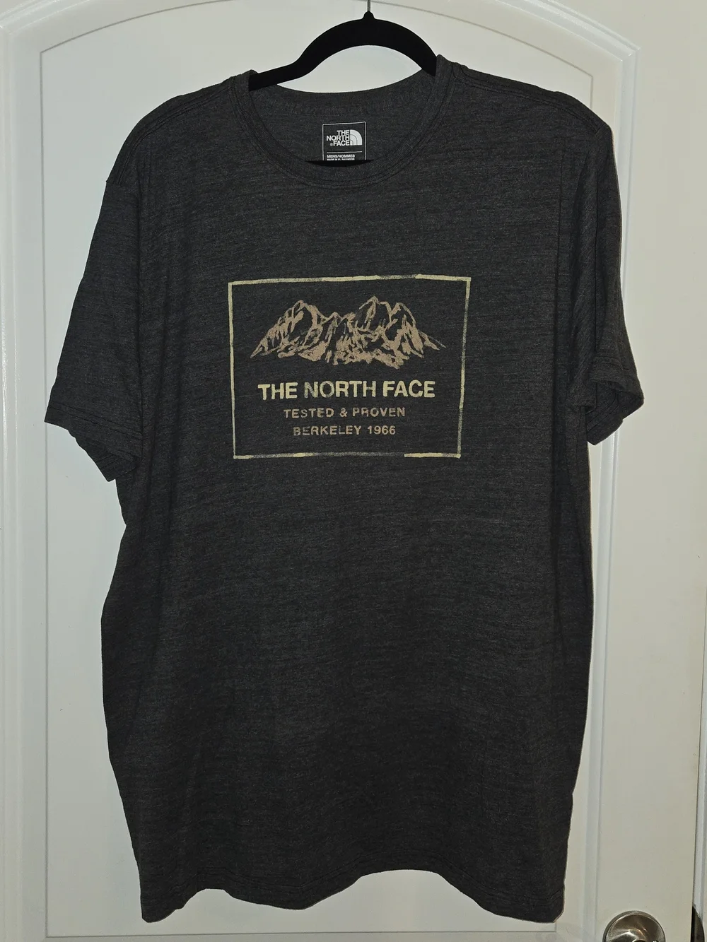 The North Face Men’s Charcoal Graphic Tee - Mountain Logo Black Heather. XL